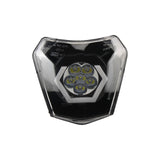 Black and silver LED light on a white background