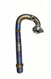 Metallic exhaust pipe with a colorful finish on a white background
