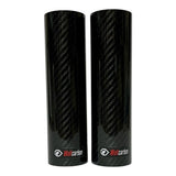 Two carbon fiber cylindrical objects with a brand logo on a white background